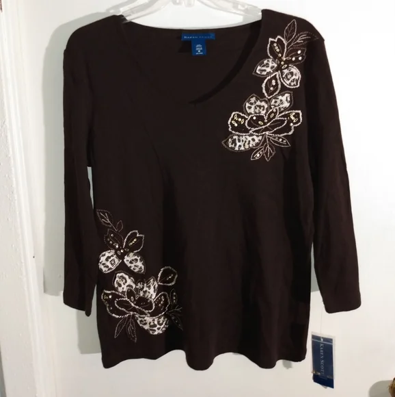 Ladies Karen Scott Brown Top Size Medium - Picture 1 of 3